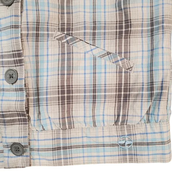 Split Women Blue Plaid Print Button Bomber Jacket Size XS - Picture 4 of 12